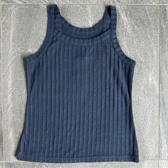NWT Chaser Wide Rib High Neck Racerback Soft Stretchy Poor Boy Tank Top Blue S - Picture 2 of 8